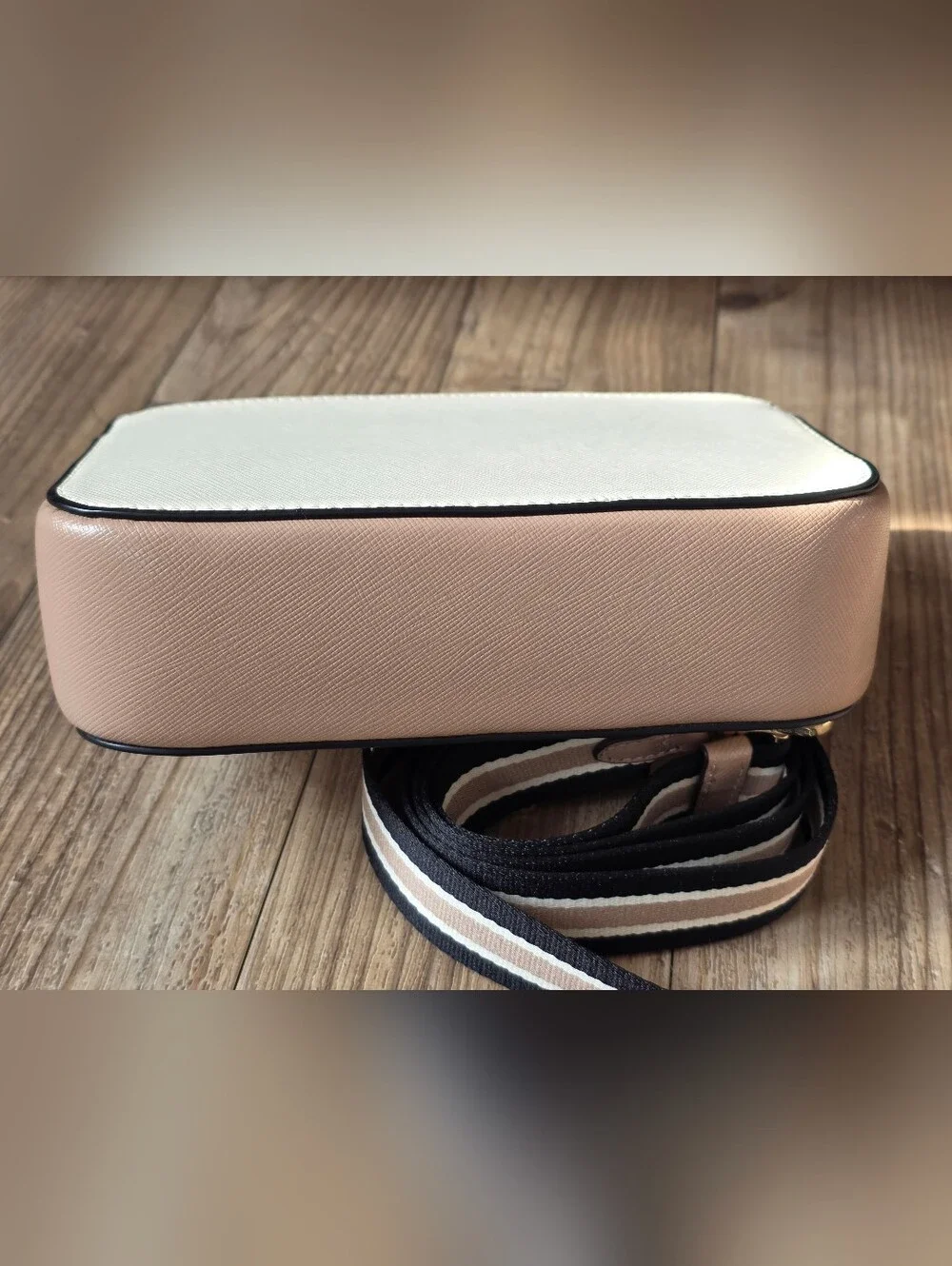 kate spade cream and blush camera crossbody with striped strap